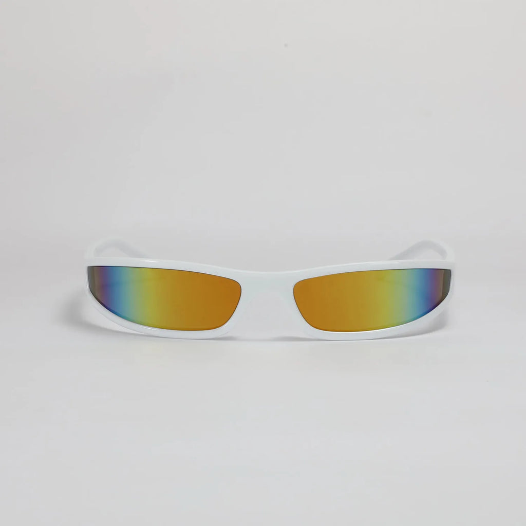 Female narrow frame future style sunglasses in bright black and gray colour option