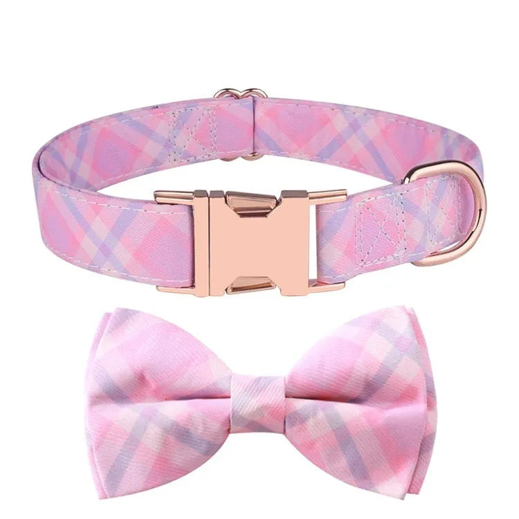 Pet collar with rose gold buckle and decorative bow in multiple colour options