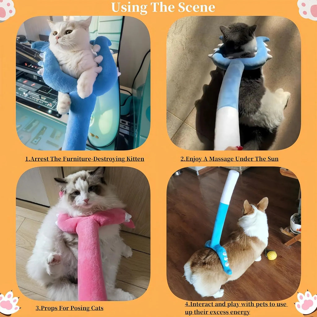 70cm long blue plush cat wand toy with soft tip for interactive play with indoor cats