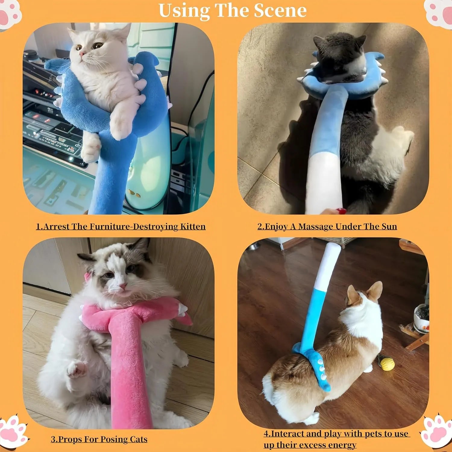 70cm long blue plush cat wand toy with soft tip for interactive play with indoor cats