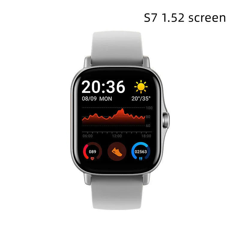 GT20 smartwatch in black with alloy case and silicone strap showing health stats on screen.