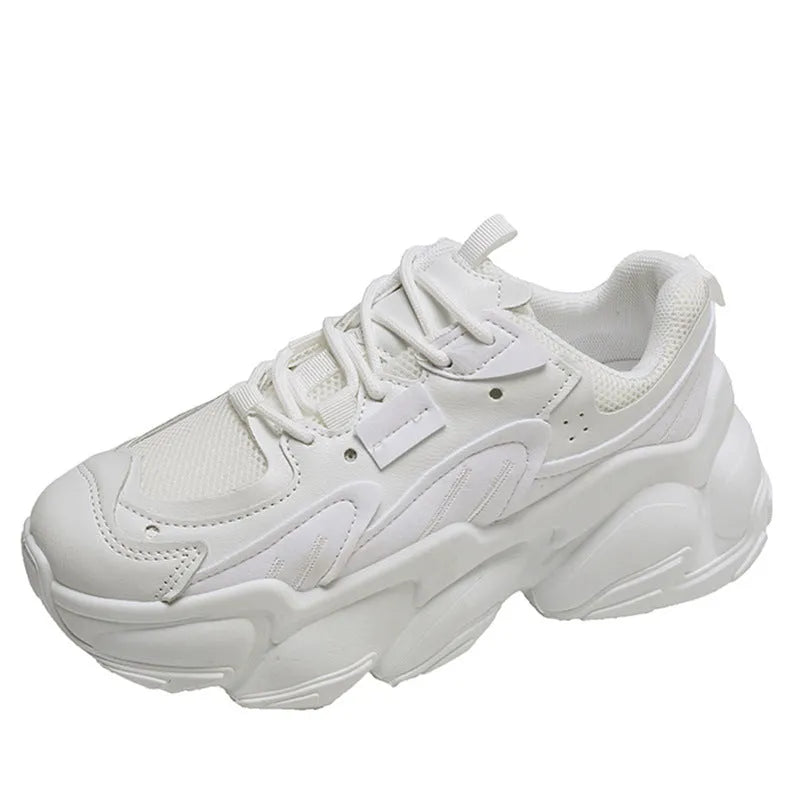 Beige Korean fashion breathable platform sneakers with cross-strap upper for women