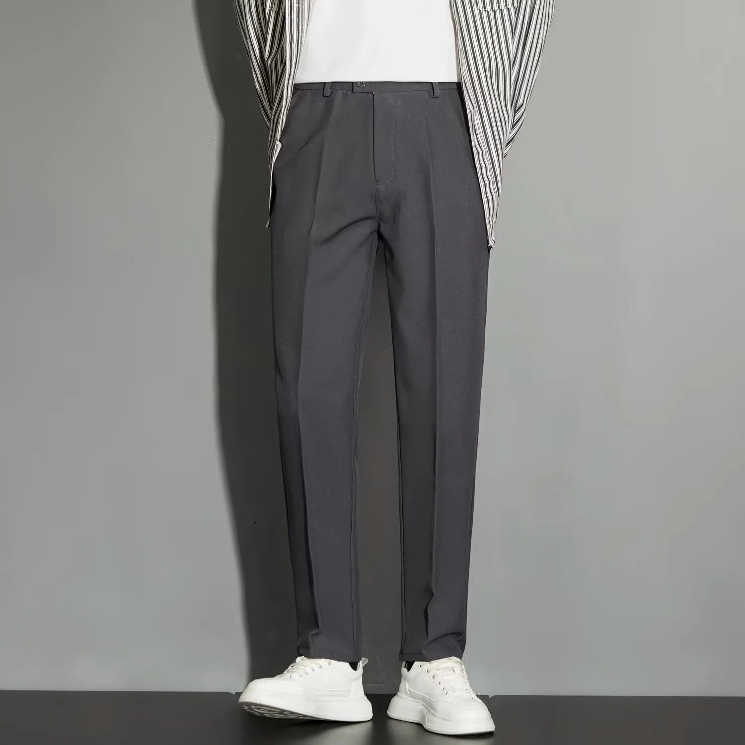 Men's straight leg suit trousers in chemical fibre blend available in multiple colours for spring wear