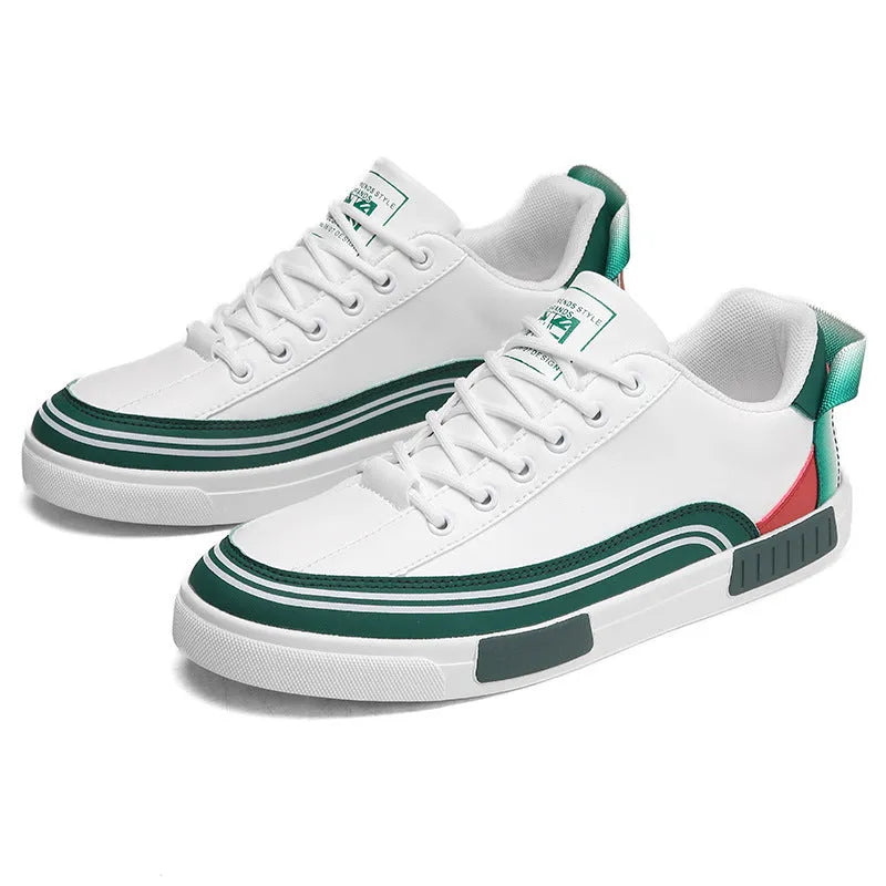 Men's beige and white-green canvas casual shoes with mesh section detail and flat round toe