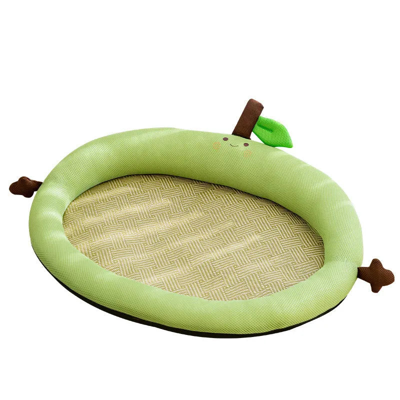 Green fruit-shaped pet nest mat with raised edges and backrest for dogs and cats