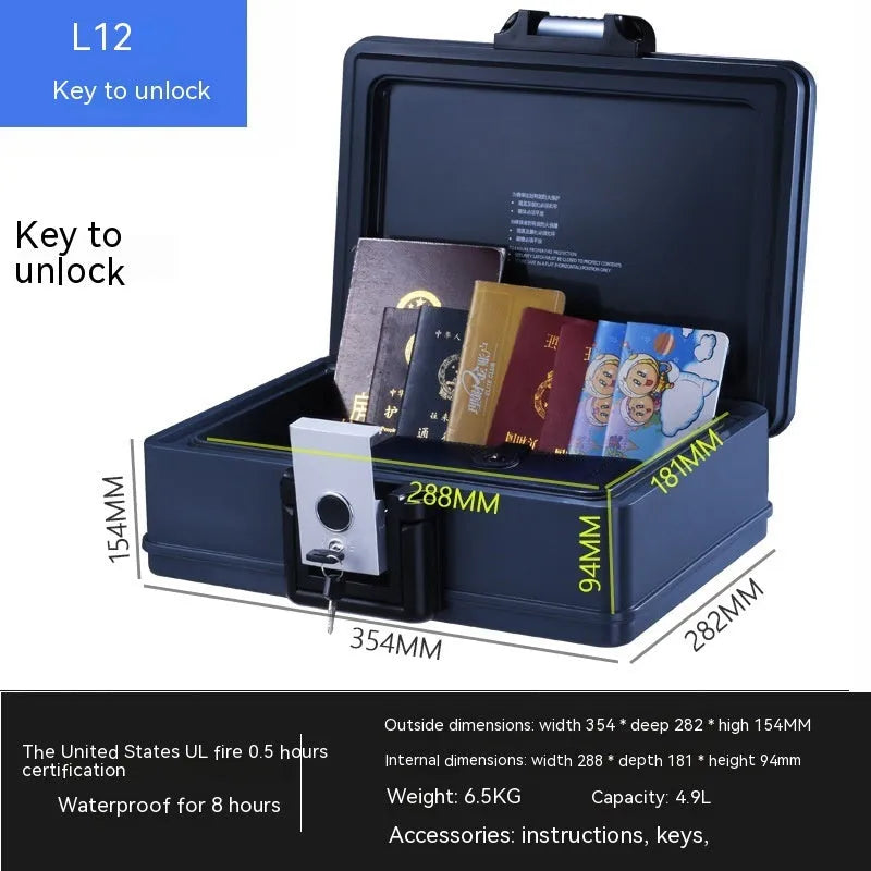 L12 portable small safe box with mechanical dial combination lock.