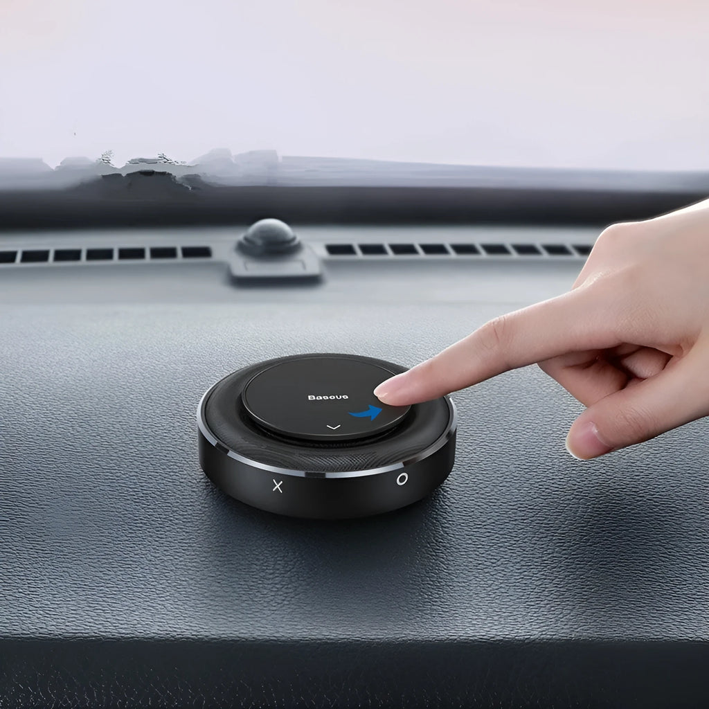 Round aluminium alloy car fragrance seat in black, red, or silver with aromatherapy tablets.