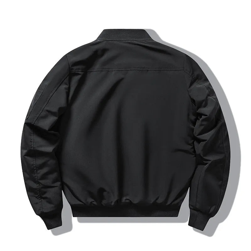 Slim-fit men's black retro motorcycle coat with stand collar and embroidery
