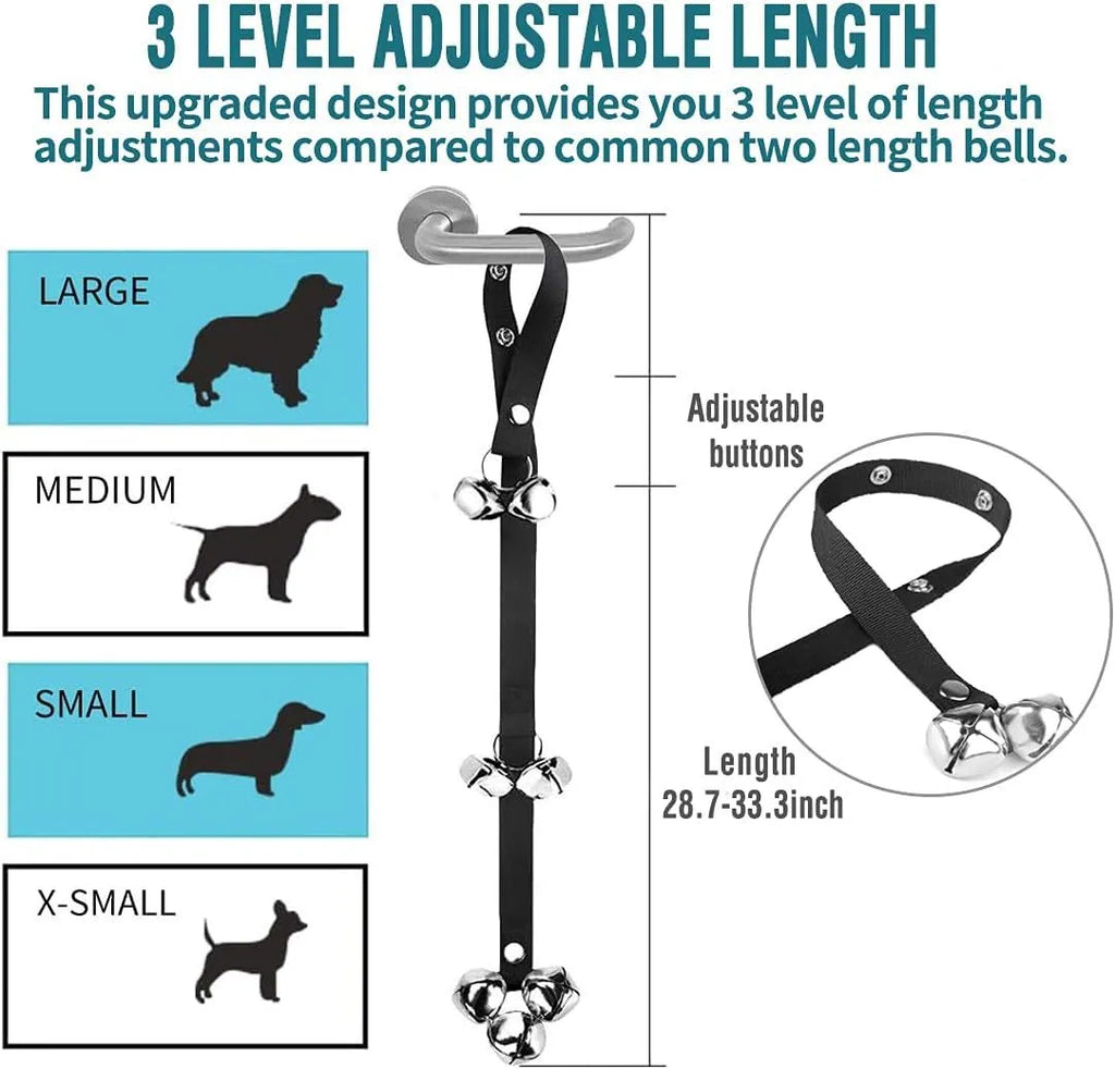 Adjustable dog training doorbell with seven metal bells and nylon leash for toilet training