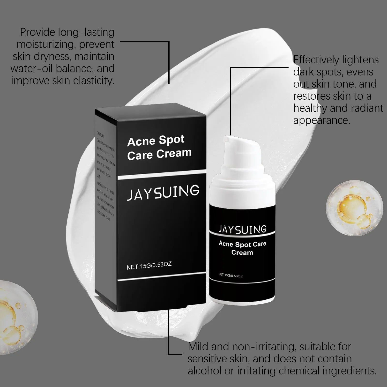 15g tube of acne cream with mint leaf and tea tree oil for facial blemish treatment