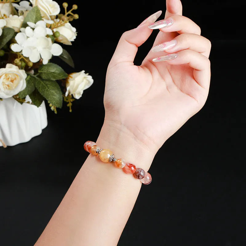 Handmade red sealant flower citrine crystal bracelet with 10mm geometry beads