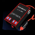 Black automotive power converter for 12V/24V to 220V transformation with USB charging ports