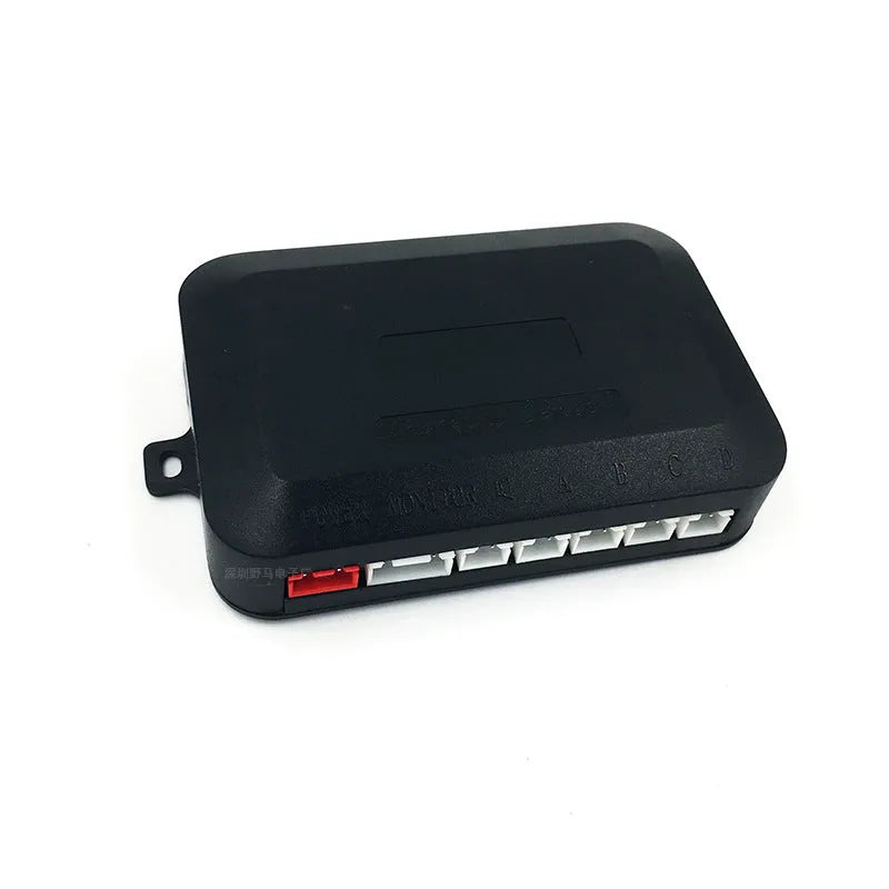Four ultrasonic parking sensors and buzzer unit for car reversing radar kit with hole saw.