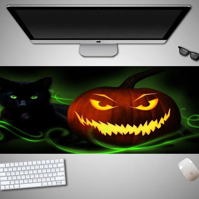 Oversized Halloween-themed computer mouse pad with a non-slip rubber cloth base.