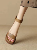Women's retro ankle-strap platform high heels in white or khaki PU leather with round toe