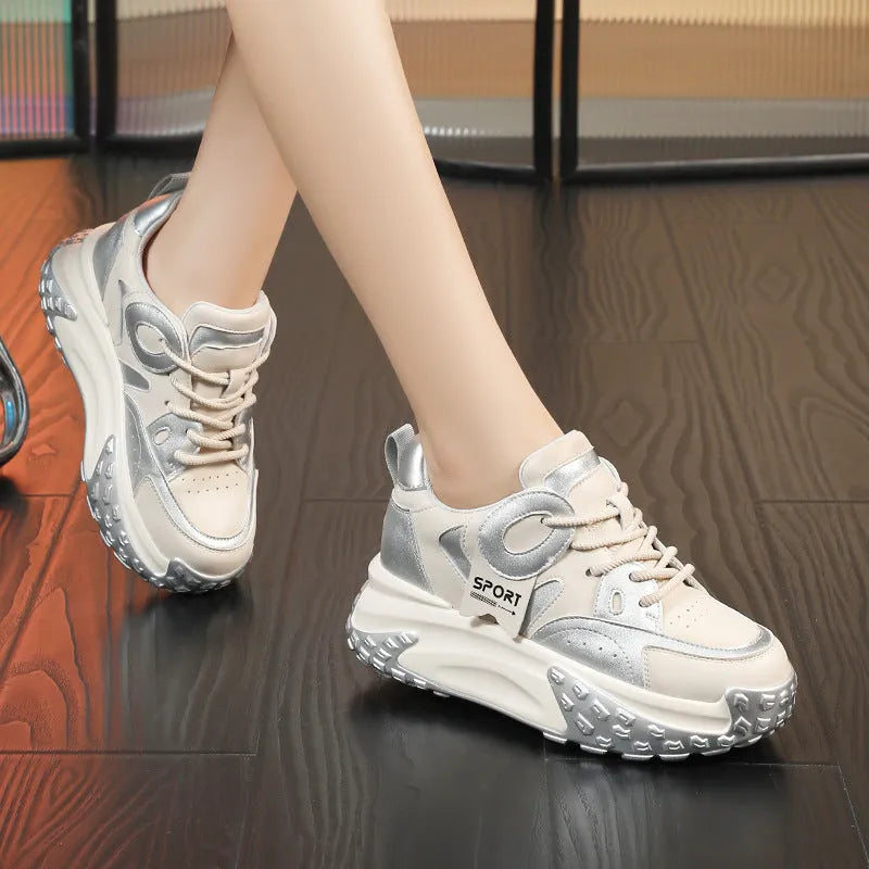 Leather sports casual shoes with thick rubber soles in multiple colour options