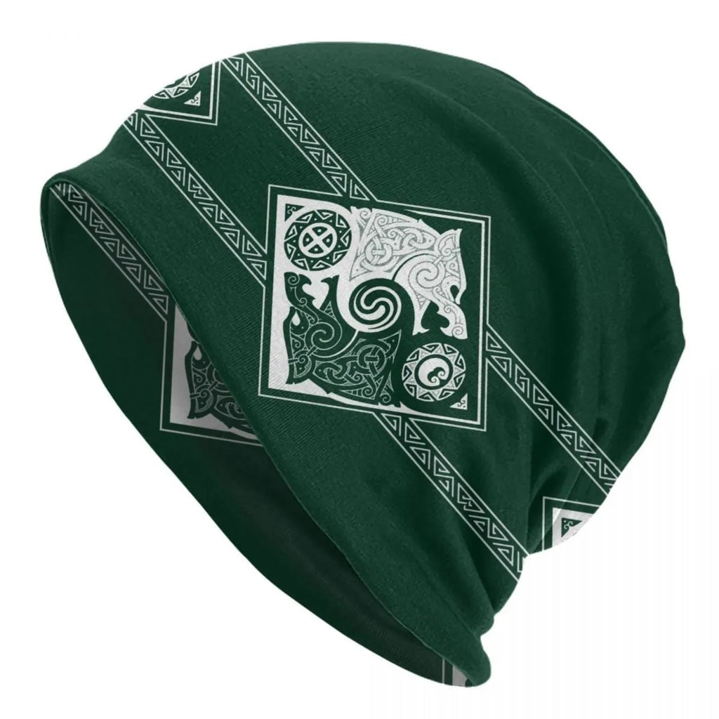Elastic sleeve cap with Viking totem wolf design in cotton fabric for street dance