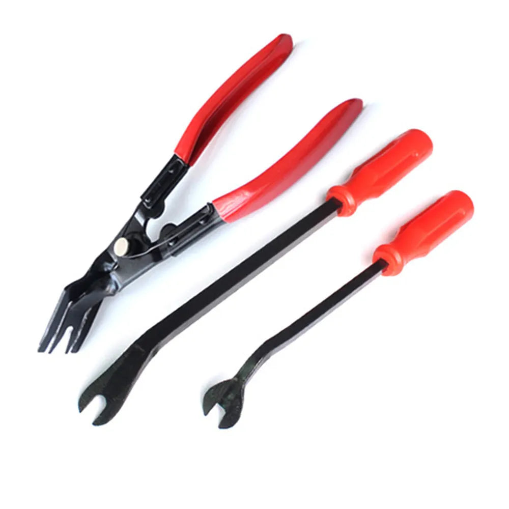 Red handle steel automotive clip driver tool with light switch pliers for General Motors door panels