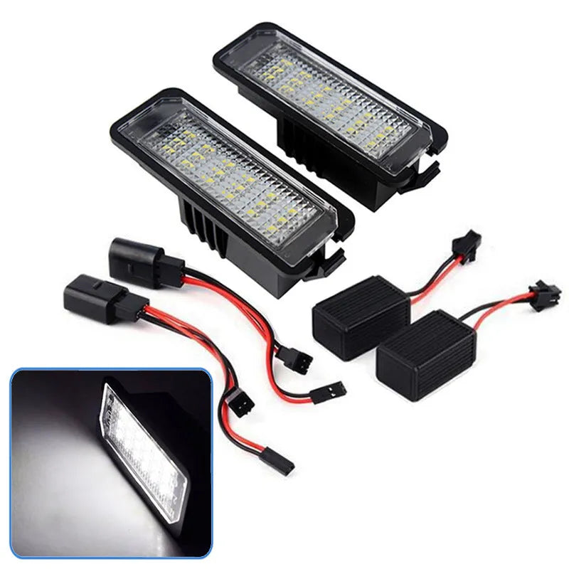 Volkswagen LED license plate light unit for Golf, Polo, Phaeton models with 24 SMD LEDs.