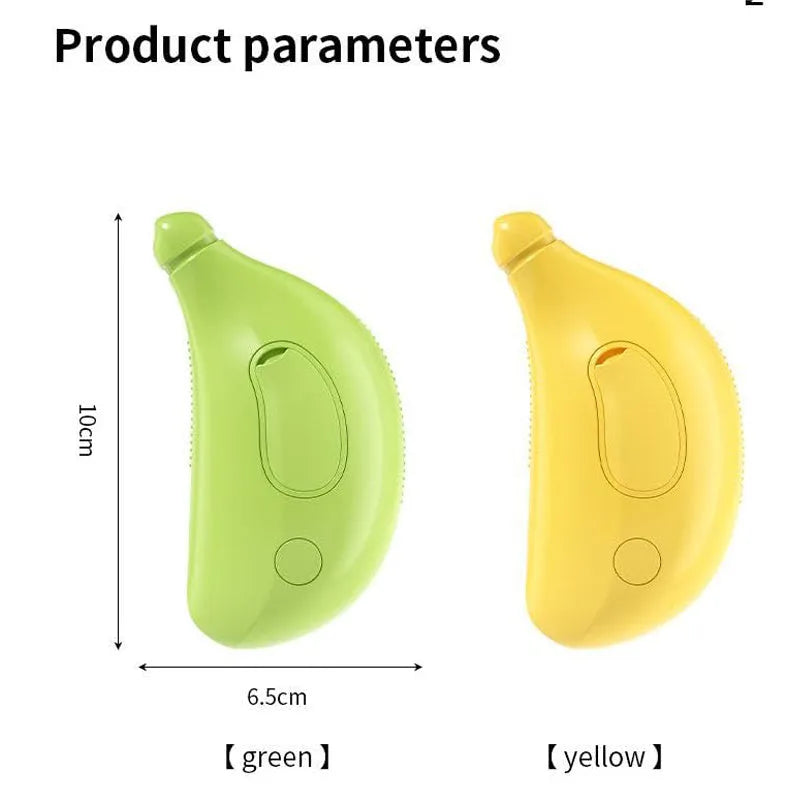 Green and yellow rechargeable cat steam brush with round silicone teeth and massage function