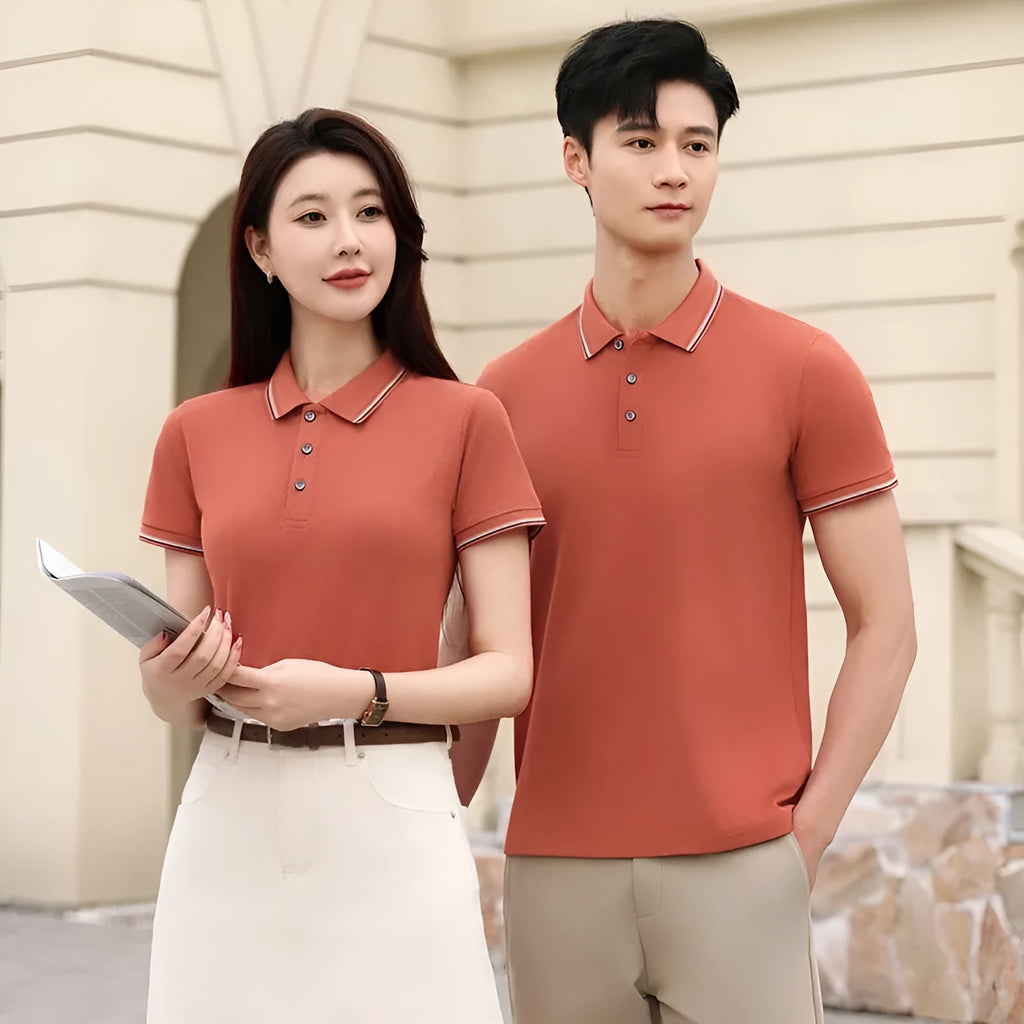 Ice silk polo shirt in solid colour with copper ammonia fibre construction for work uniforms