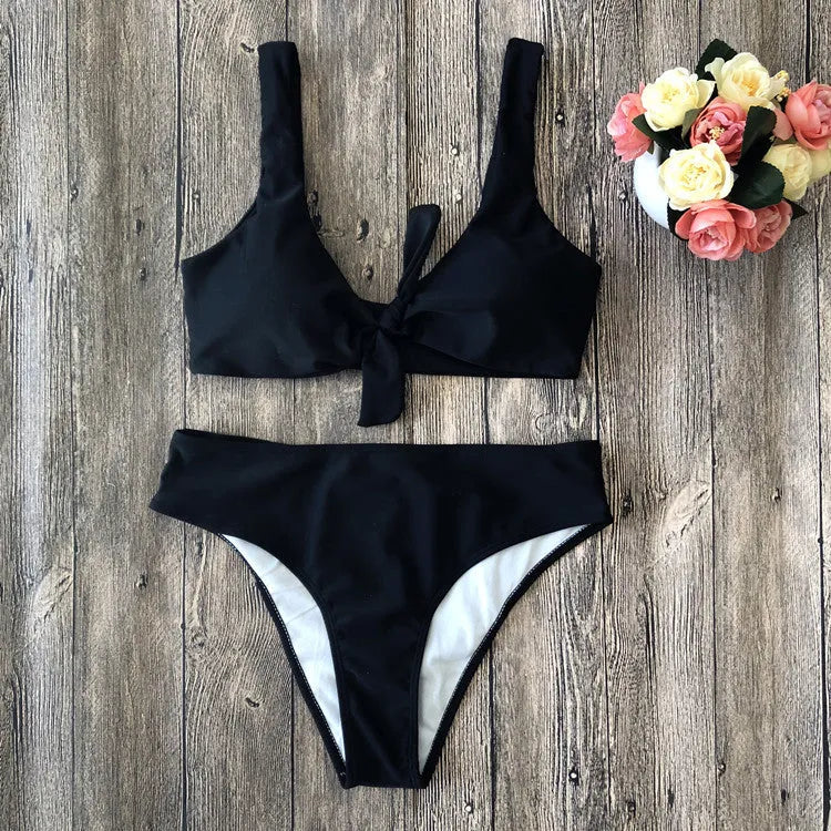 Pure colour polyester bikini set with sleeveless design in European and American style