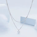 Close-up of a women's double-layer pearl chain necklace in S925 sterling silver with a shining pendant.
