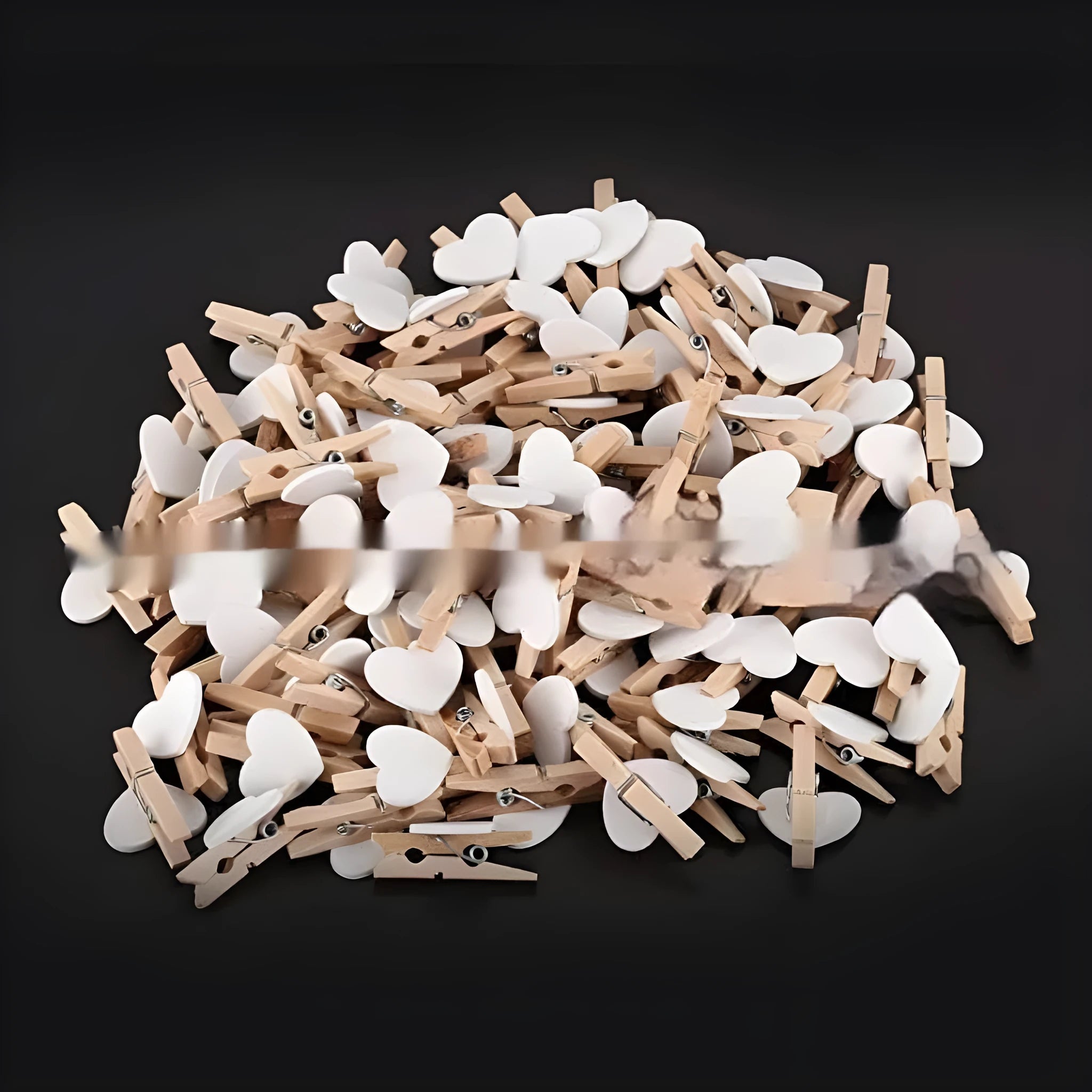 Set of five handmade solid wood heart-shaped clips in red, white, yellow, pink, and rose red.