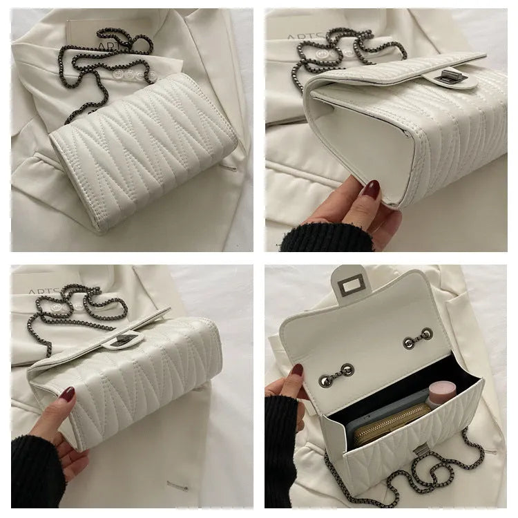 Small textured diamond pattern PU crossbody bag in multiple colours showing front slit pocket.