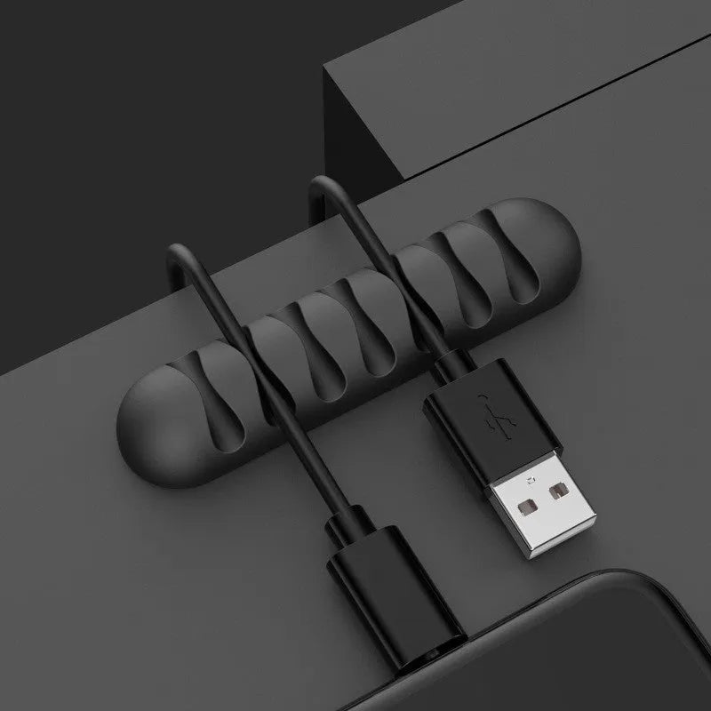 Smart Cable Holder silicone flexible wire organizer cord management clip for USB earphone network cable in black