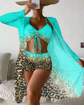 Women's lake blue swimsuit set with high waist briefs and sleeveless top