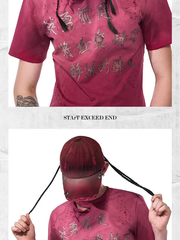 Rose red cotton peaked cap with adjustable back for spray painting protection