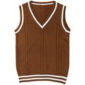 Women's black knitted V-neck waistcoat sweater with striped stitching detail