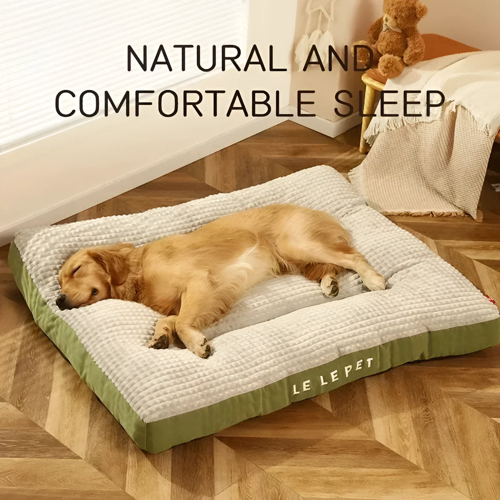 Coffee-colour removable fleece dog bed with cushion shown in medium size