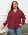Plus size women's grey polo collar shirt with lantern sleeves in a street fashion style.