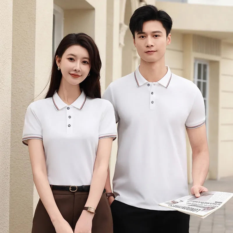 Ice silk polo shirt in solid colour with copper ammonia fibre construction for work uniforms