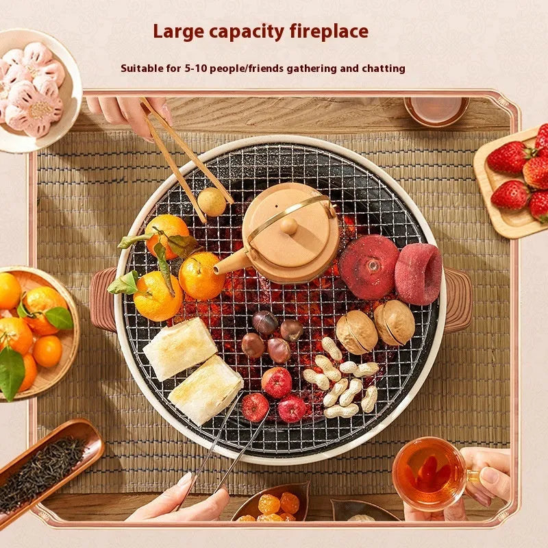 Portable indoor charcoal stove with grill rack disk for baking and tea cooking