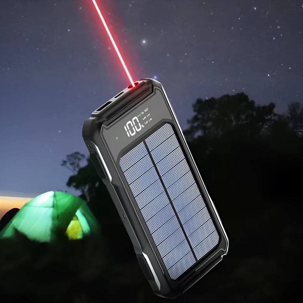 Military grade mobile power bank in black, green, or orange, showing compact size with 10000mAh or 20000mAh capacity.