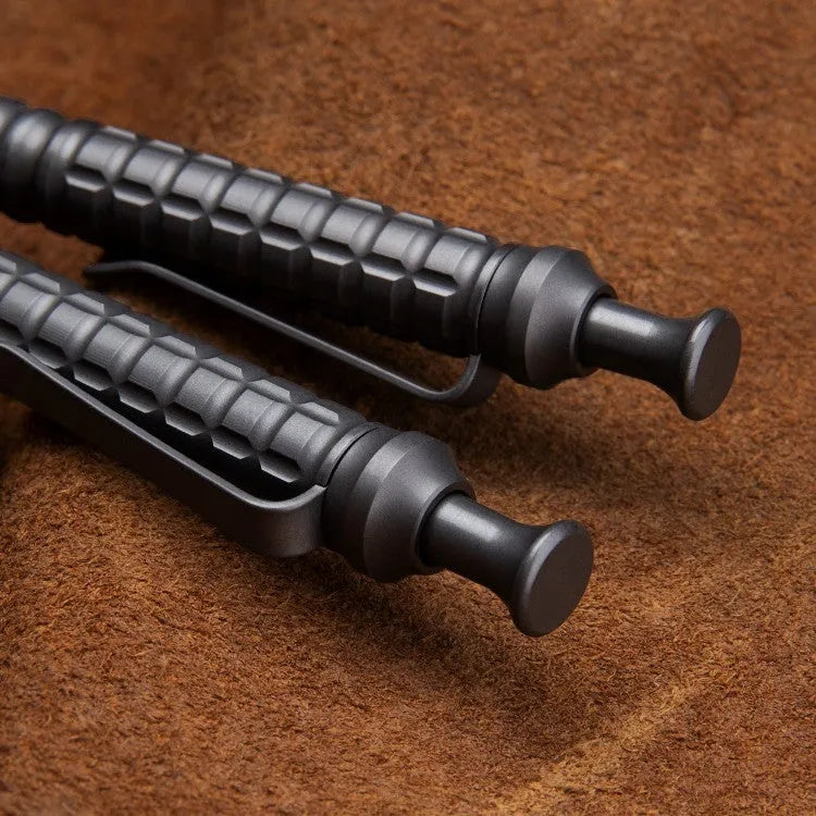 Gunmetal grey titanium alloy push-action business pen with gift box.