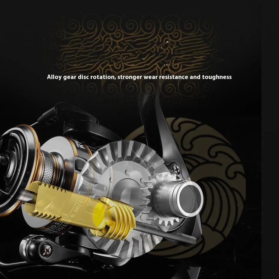 All-metal spinning fishing reel with black EVA foam grip handle, shown in size RY4000.