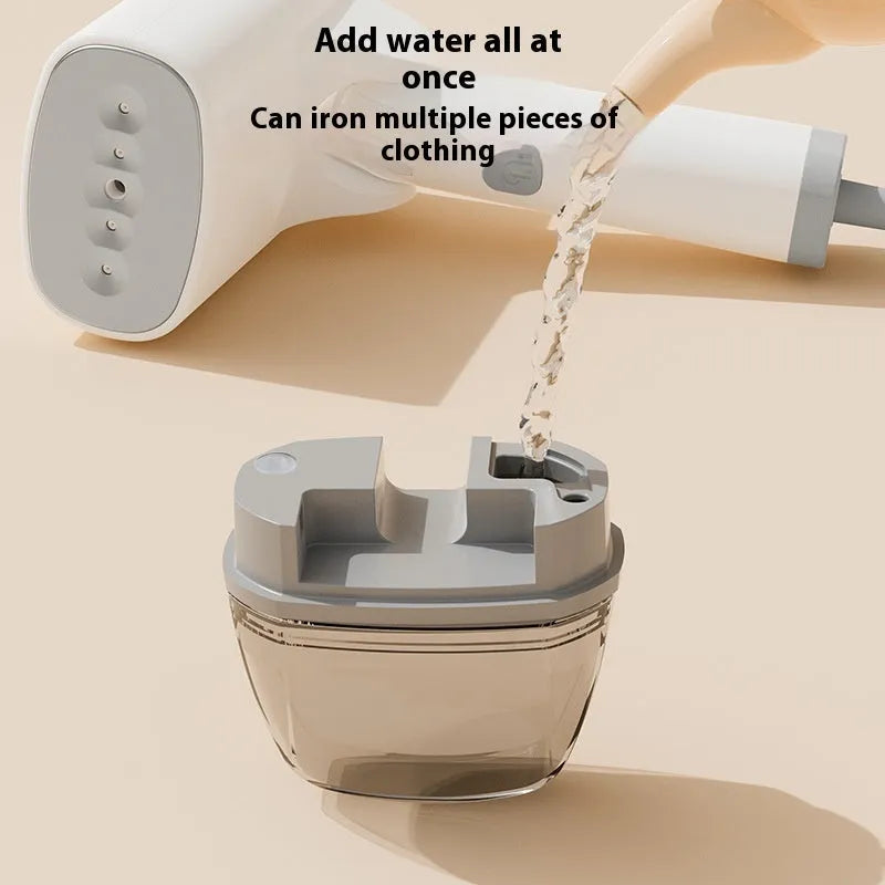 Blue handheld garment steamer with water tank and temperature controls for clothes steaming