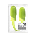 TPR pet dental finger brush set in pink, blue green, and grass yellow colours for dog and cat teeth cleaning