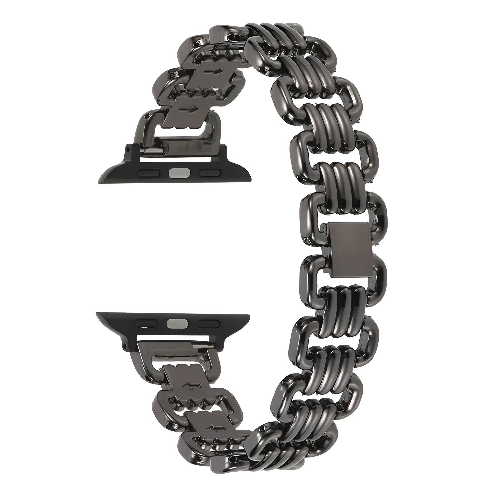 Alloy metal Apple Watch bracelet in silver, black, gold, rose gold and Starlight colours for 38mm to 49mm models.