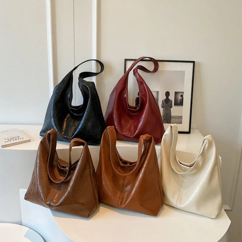 Two-piece composite bag set: large hobo shoulder bag and clutch in PU, available in five colours including black and dark brown