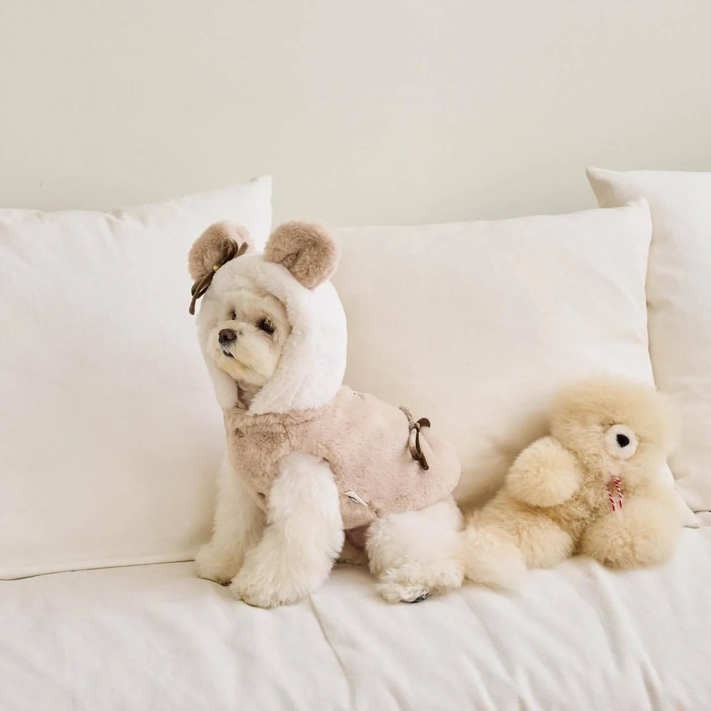 Light pink polyester pet coat for dogs and cats in casual style with size options