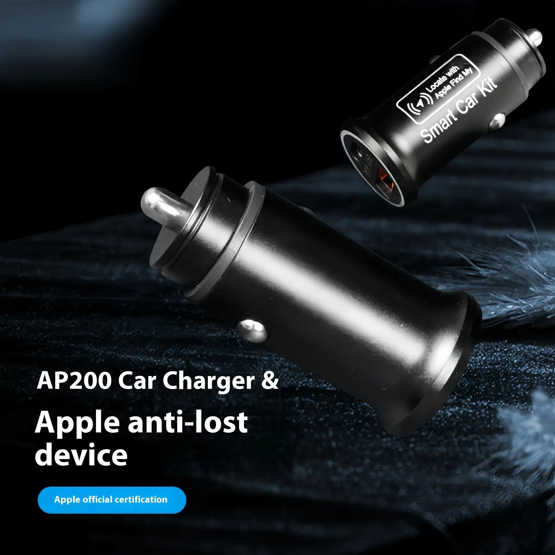 Black GPS car locator tracker with car charger on a table