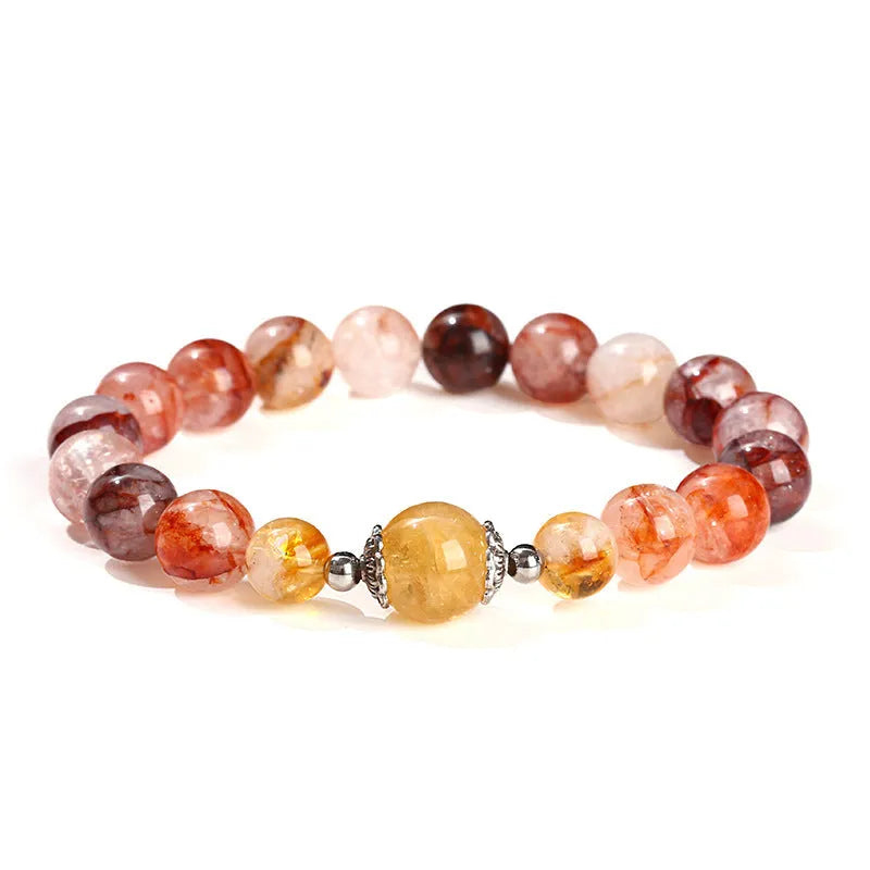 Handmade red sealant flower citrine crystal bracelet with 10mm geometry beads