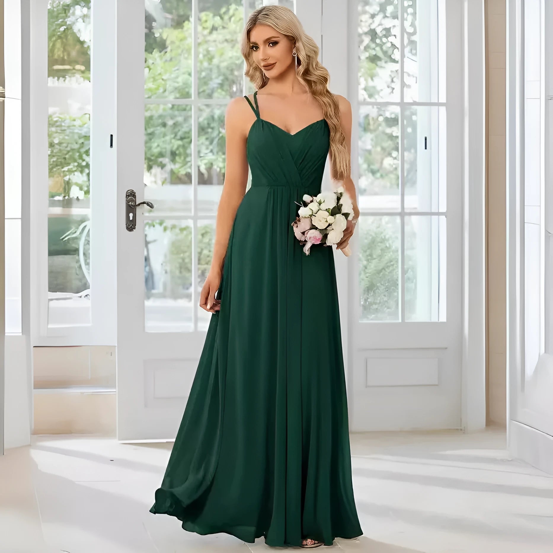 Women's sleeveless A-line maxi dress with pleated long skirt in polyester fabric