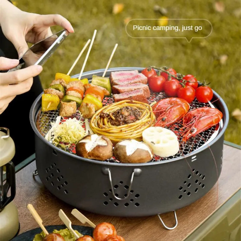 Portable stainless steel charcoal barbecue grill with detachable design for outdoor cooking