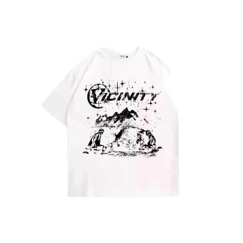 Men's black and white hip hop print on a polyester short sleeve t-shirt.